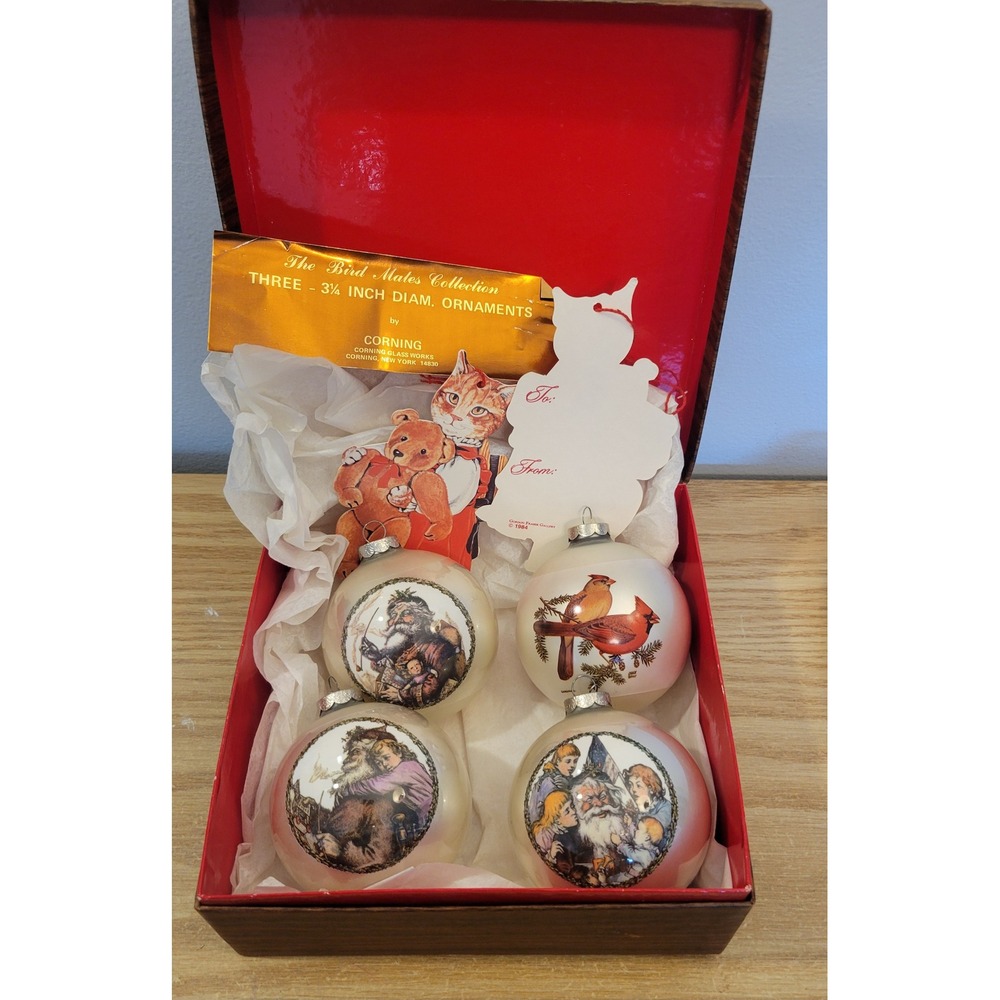 Vintage 1980s Corning Christmas Ornaments Lot 1984 Gordon Fraser Cat Gift Tags